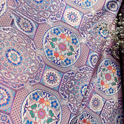 SDGBCXD, Tessuto di raso di seta broccato a fiori for cucito fai da te, tessuto Taro viola rosa jacquard ad alta densità broccato cinese antico stile squisito romanzo panno 150X50cm,vestiti di fiori