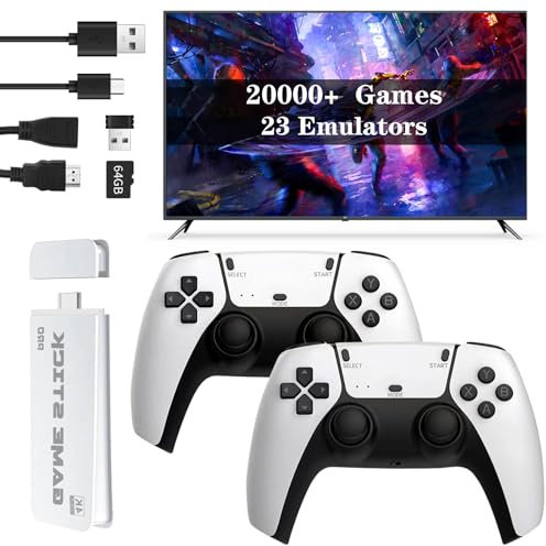 Tihokile Retro Game Stick, Retro Gaming Console con Built-in 20000+ Giochi Classici, Game Stick Wireless, Retro Game Console 64GB, 4K, Uscita HDMI, 23 Emulatori