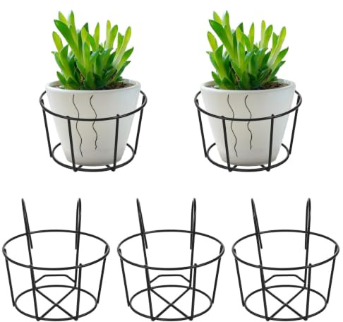 HEMOTON 5 Stück Hängende Blumentöpfe Balkon Blumentopfhalter aus Eisen Rund Schwarz Leicht und Tragbar für Balkon und Garten