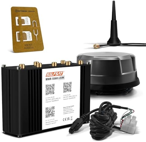 SELFSAT MWR 5560 eSIM 5G Cat 19 WLAN Router bis 3,4 Gbps inkl. Panorama Antenne schwarz