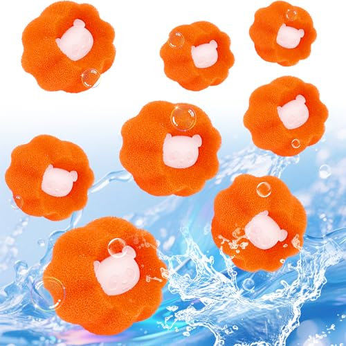 Tierhaarentferner Waschmaschine, 8er-Pack Fusselball für Waschmaschine, Wiederverwendbarer Anti fussel bälle Waschmaschine, Flusenfilter zum Entfernen von Tierhaaren und Flusen (Orange)