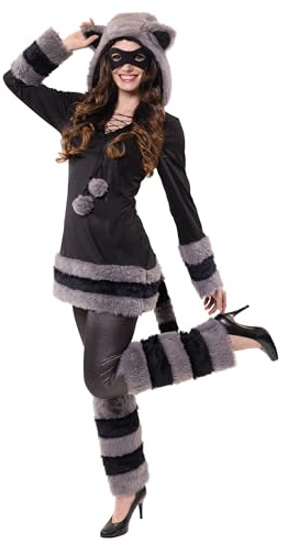 PartyXPeople Waschbär Tunika Shiny | Damen Karnevals-Kostüm | Waschbär Verkleidung | Racoon Girl | Faschings-Tunika Procyon lotor| grau-schwarz – 13924 Gr. 34 bis Gr. 48