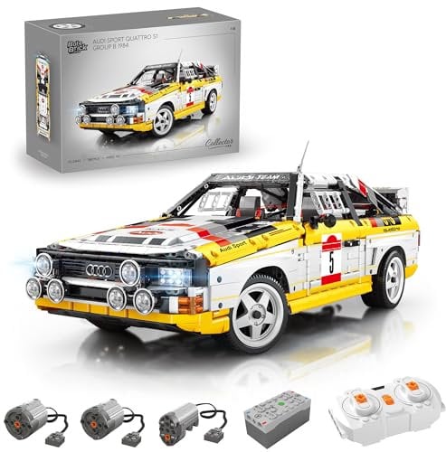 Bole Brick 23043 Technik Sportwagen Bausatz für Audi Sport Quattro S1, 3887 Teile 1:8 mit 3 Motoren und LED Lichter Groß Ferngesteuert Auto Klemmbausteine(Originalverpackung) (Dynamische Version)