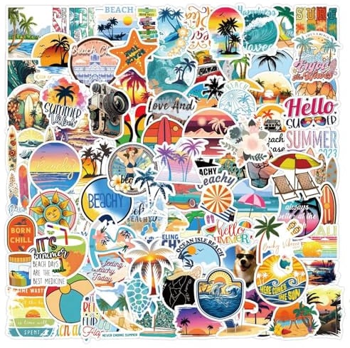 Sommerstrand Wasserdichte Aufkleber Set Geschenk für Jugendliche Erwachsene 100 Stück Summer Vinyl Sticker Deko für Auto Motorräder Fahrrad Skateboard Snowboard Gepäck Laptop Scrapbook Auto Koffer