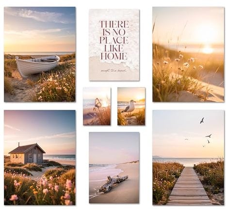 ARTFAVES® Poster Set - Vintage Sea Summer - mehrteilige Wanddeko Wohnzimmer & Schlafzimmer - 8 moderne Wandbilder sommer, frühling, sonnenuntergang, natur, meer, strand, vintage - ohne Bilderrahmen