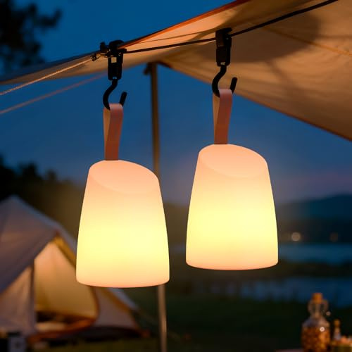 MALUX 2 Stück LED Tischlampe Kabellose Dimmbare Outdoor Lampe Campinglampe mit Fernbedienung für Balkon Garten Hof und Camping