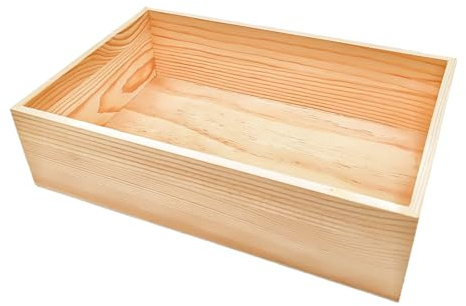 Anktily 1 Packung rechteckige Aufbewahrungsbox aus unbehandeltem Holz, 30 x 20 x 8 cm, rustikale Aufbewahrungsbox aus Naturholz für Zuhause, Büro und Dekor