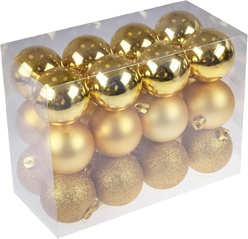 DITK-U 24 Stück Christbaumkugeln 3cm Matte Glitter Weihnachtskugeln Weihnachtsbaum Ornamente Baum Dekoration Glänzend für Baum Kleine zerstörungsdichte hängende Kugelbaume (Gold)