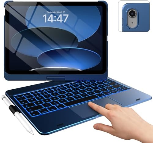 typecase Hülle mit Tastatur für iPad 11 (A16) / 10. Gen, 360° Drehbar | Bluetooth Tastatur mit Touchpad Stifthalter, 11 RGB-Hintergrundbeleuchtung, QWERTZ, Dunklenacht Blau