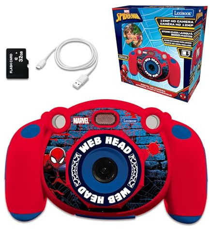 Lexibook Spiderman - Fotocamera digitale per bambini, funzione foto e video, giochi, scheda SD da 32 GB inclusa - DJ080SPLXB