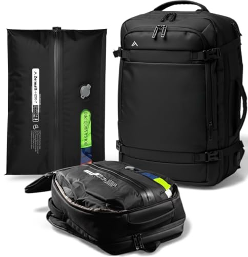 + Zermatt - HØRN Travel backpack man, travel backpacks cabin airplane extendable 45 x 30 x 25 gym. Carry-on carry-on for laptop computer 15.6 – 17 inches, Black/White, 35L, Tactical