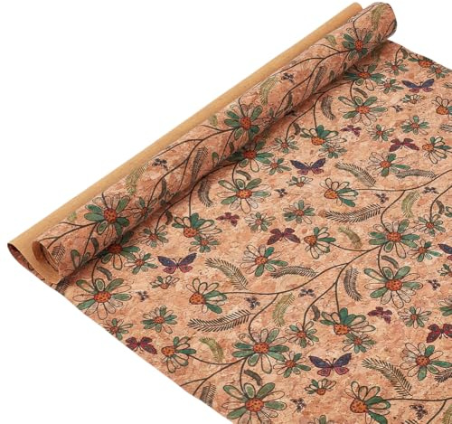 CABODYALS 1.38 m 33cm Hellbrauner Kunstlederstoff Mit Blumenmuster Meterware Künstliches Retro Holz Quadratisch Aus Kunstleder Zum Nähen von Handtaschen DIY Bastelbedarf