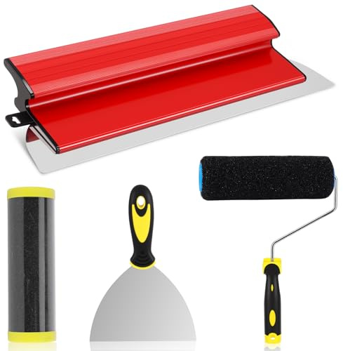 Drywall Skimming Blade, 40cm Plastering Tools Kit with Drywall Roller | Includes 40cm smoothing spatula, 9in paint roller and 5in putty knife for plaster drywall, cement and concrete walls