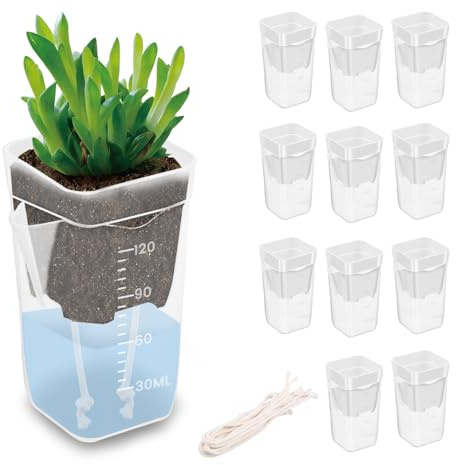 KEGAJEGA Selbstbewässerungstopf Transparent Mini 12 Stück 2 Zoll | Doppelschichtdesign Blumentopf mit Bewässerungssystem Skalenlinien Feiner Baumwollkern Pflanztöpfe für Kleine Zimmerpflanzen