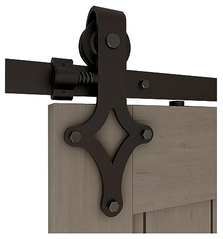 Kit coulissant pour porte de grange, Accessoires de porte coulissante for simple en bois, Kit rails avec rouleaux forme losange, poulie(10FT)
