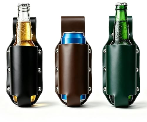 BIZOI 3 Stück Biergürtel, Bierhalter aus PU-Leder, Flaschenhalter Gürtel, Universeller Getränkehalter für Festival, Oktoberfest und Outdoor-Aktivitäten, Praktisches Geschenk für Männer, Bierliebhaber