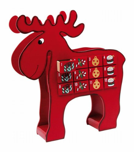 Adventskalender „Elch“ aus bunt lackiertem Holz, mit 24 kleinen Schubladen, zum Verstecken von kleinen Überraschungen, verkürzt das Warten auf Weihnachten