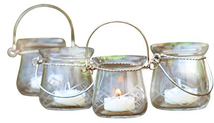 Loberon Windlichter 6er Set Mathilde, mundgeblasen und handgeschliffen, filigraner Schliff, zum Aufhängen, für Teelichter, Kerzenhalter, Wohn-Accessoire, Glas, klar