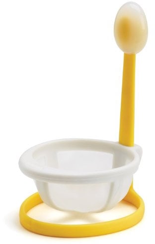 Chef'n – Escalfador de Huevos con Asa para Hacer Huevos Poché, Color Blanco/Amarillo, 8 x 9,5 x 14 cm