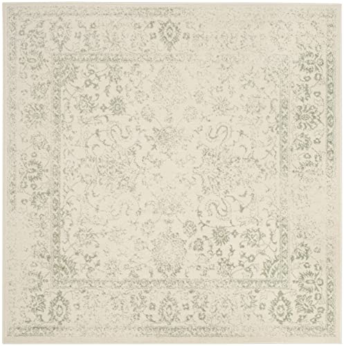 SAFAVIEH Adirondack Collection Area Rug - 6' Square, Ivory & Sage, Distressed Vintage Floral Design, Non-Shedding & Easy to Clean, Ideal for Living Room, Bedroom, Dining Space (ADR109V)