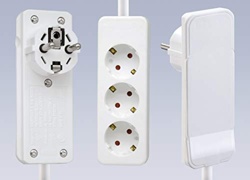 Steckdosenleiste mit Verlängerungskabel mit Flachstecker/Flatplug - 1,5 m Kabel - 3-fach Mehrfachsteckdose mit erhöhtem Berührungsschutz - für den Innenbereich - VDE geprüfe
