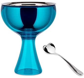 Alessi Big Love AMMI01S AZ - Set Bestehend aus Einem Eisbecher und ein Eislöffel, aus Edelstahl 18/10 und Thermoplastischem Harz Glänzend Poliert, Blau