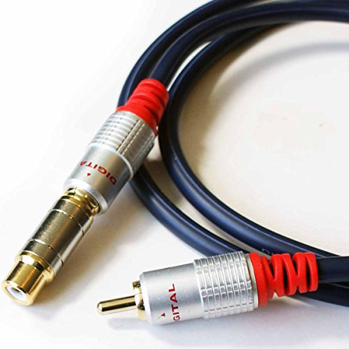 5m - 1 RCA/Phono Male to Female Extension Cable/Lead - Digital Coax/Subwoofer Audio - Loops