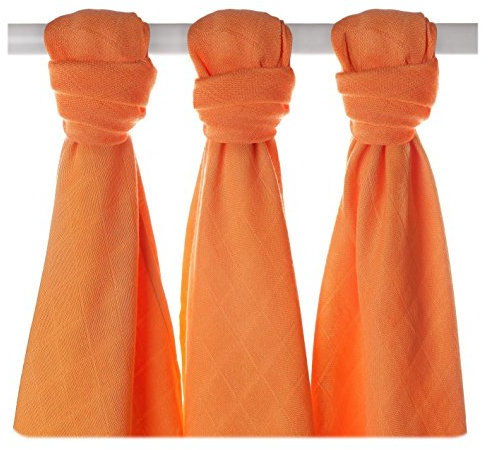 XKKO BMB070014A 3er Pack Bambuswindeln zum Wickeln, beim Stillen, als Unterlage oder leichte Decke, Windeln 70 x 70 cm, orange