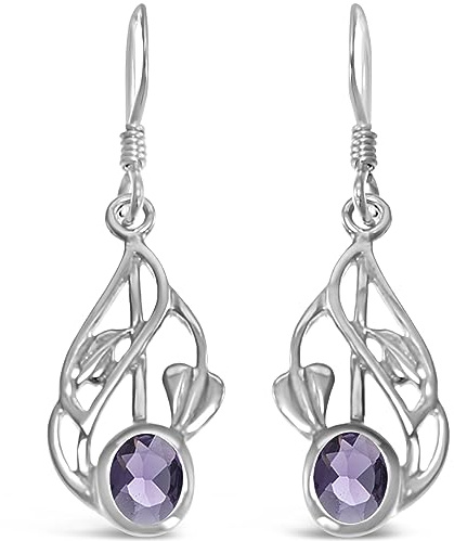 Alexander Castle Charles Rennie Mackintosh Amethsyt 925 Sterling Silver Earrings for Women - Drop Earrings with Jewellery Gift Box - 20mm x 10mm