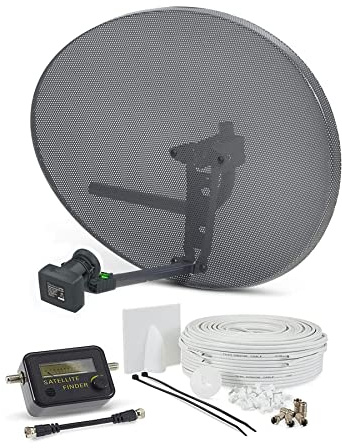 SSL Satellites Zone 2 Satellite Dish Quad LNB + 50 Meter White Twin Cable FTA Signal Pointer Satellite SKY, SKY+, HD, Freesat TV Signal Finder Caravan Motorhome Satellite System Box Kit