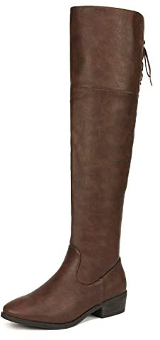 DREAM PAIRS Botas Mujer de Caña Extra Larga Invierno con Suela Plana Baja con Cremallera y Cordones para Ajustar,Size 36.5,Marrón,Lei