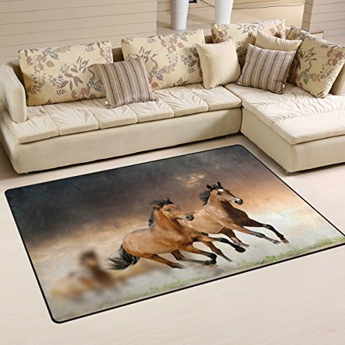 Use7 Braunes Pferd im Sonnenuntergang Gebiet Teppich Teppiche rutschfeste Bodenmatte Fußmatten Wohnzimmer Schlafzimmer 100 x 150 cm