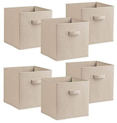 Urban Living Multi Purpose 31cm Cubic Storage Box Collapsible Organiser Storage Cube Basket Bin for Clothes, Toys, Books, DVDs, Bedding, Towels and More... (Beige x6)