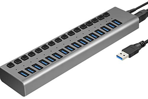 10 Hub de USB de 10 13 16 Puertos con Adaptador de alimentación y Cable de Datos para Windows y Mac PC con ON/Off,16Ports
