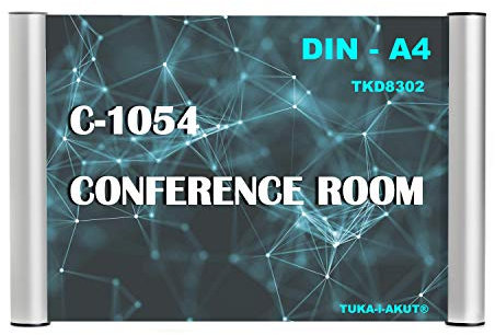 TUKA-i-AKUT A4 Placa para puerta, placas transparente, extra robusto, señal de puerta de oficina, letrero 297mm x 210mm, letrero de información, Montaje Atornillado o Fijación Adhesiva, TKD8302-A4
