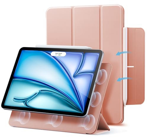 ESR für iPad Air 11 Zoll 2025 Hülle M3/M2, iPad Air 7/6/5/4 Hülle (2024/2022/2020) Starke Magnetbefestigung, Trifold Ständerhülle, unterstützt Pencil Pro/USB-C, automatisches Ruhen/Wecken,Roségold