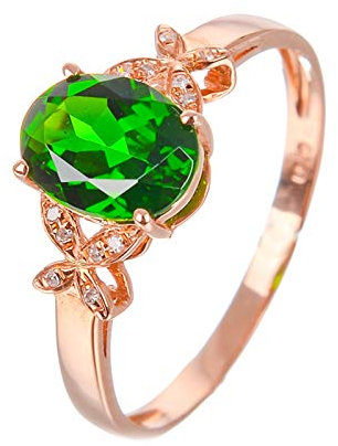 Beydodo Ringe für Damen 750 Gold Schmetterling Oval Diopsid Partner Ringe Diamant Gold Eheringe Gr.56 (17.8)