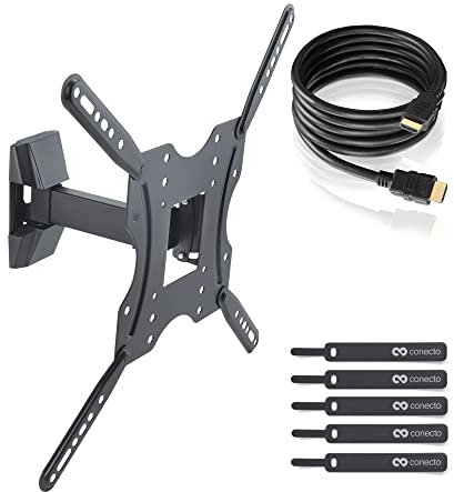 TV Wandhalterung für 32-55 Zoll (ca. 81-140cm) Flach & Curved LCD LED OLED Fernseher & TFT Monitor | Schwenkbar Neigbar Ausziehbar | Wand Halter Fernseher Halterung | VESA 200x200-400x400 | Schwarz
