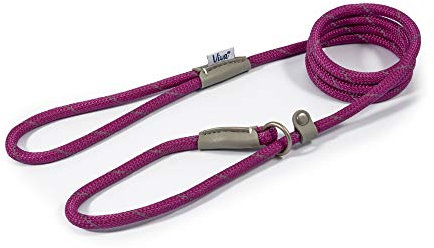 Ancol Viva Reflective Rope and Leather Slip Dog Lead - Purple - Lightweight Weatherproof Durable Puppy Training Accessory - 1.5m x 8mm