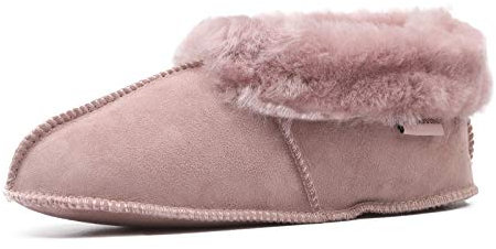 Komfort-Hausschuhe aus Schaffell für Damen, echtes Lammfell, Schlupfschuh, weiche Sohle, Mokassin, dunkelrosa, 42 EU Weit