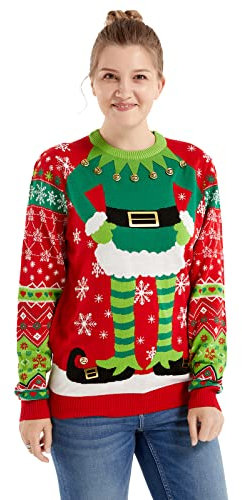 OFF THE RACK Hässlicher Weihnachtspullover, Unisex Lustiger Chunky Fair Isle Gestrickter Festlicher Pullover für Party Rock Your Best Elf L