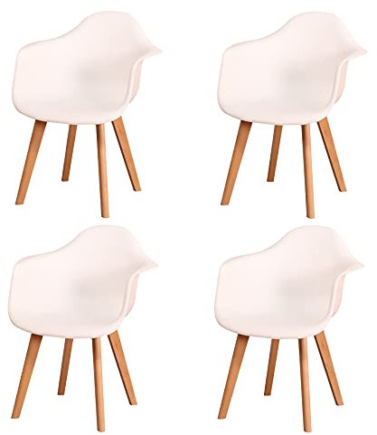 BenyLed Lot de 4 Chaise Salle à Manger, Fauteuils Scandinave de Chaise latérale Design Rétro avec Pieds en Bois de Hêtre (Blanc)