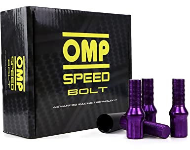 OMP SPEED Set 20 Bulloni Ruota con Chiave Filettata Lunga Metrica M12X1.25 17/19 da 27 mm Colore Viola e Materiale DIN 10.9