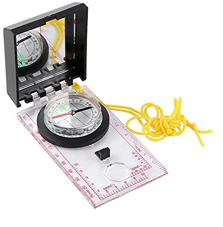 Aigid Navigationskompass, Multifunktionskompass mit Kartierungslineal und Spiegel-Notfallset für Outdoor-Aktivitäten, Wandern