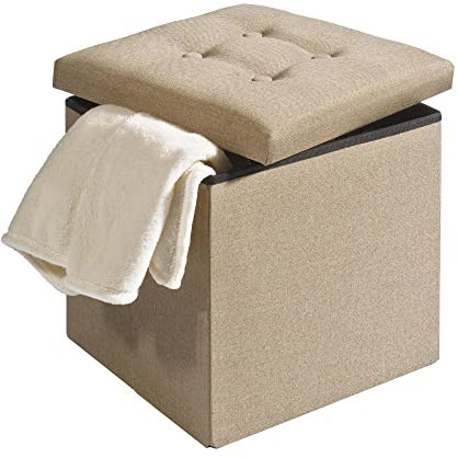 CelinaTex Falthocker 38 x 38 x 38 cm beige Sitztruhe mit Stauraum Truhe faltbar mit Deckel gepolstert Aufbewahrungsbox