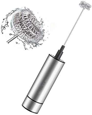 Montalatte Elettrico Schiumalatte Frullino, Mixer per Drink Frustino con Doppia Molla in Acciaio Inossidabile, Schiumino Portatile per Cappuccino Caffè Latte Macchiato Uova Cioccolata Calda