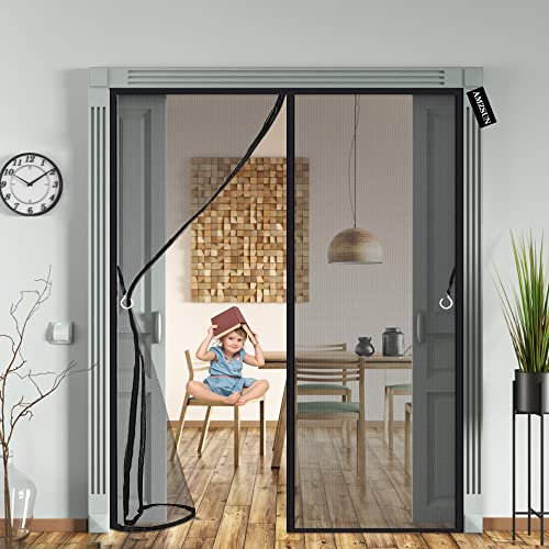 Insektenschutz Balkontür 165 x 210 cm Fliegengitter Tür Magnet Ohne Bohren Kinderleichte Klebemontage Fliegenvorhang HäNde Frei für Balkontür Wohnzimmer Terrassentür - Schwarz