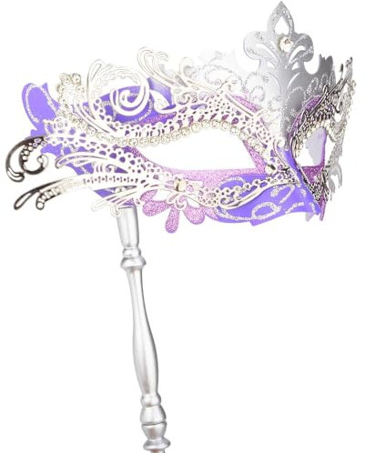 Hoshin Maskenmaske mit Stock, Mardi Gras Deecorations Venezianische Masken für Damen (Lila & Silber)