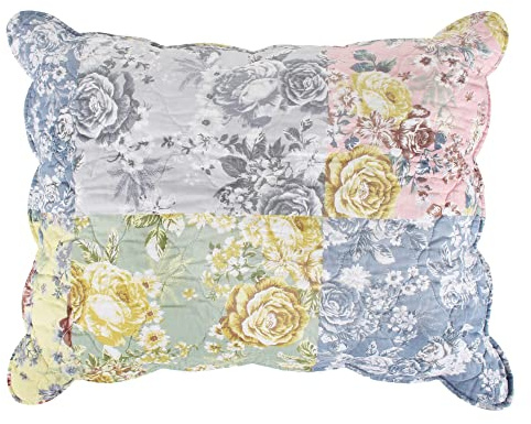 Greenland Home Emma Floral Patchwork Quilted Reversible Pillow Sham, King 20x36-inch, Gray