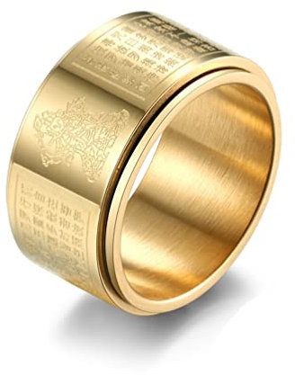 Whoiy Siegelring Herren Edelstahl, Herren Ring Drehbar Gold Buddhistische Rune Drehbarer Angstring für Männer 62 (19.7) Kostenlos Gravieren